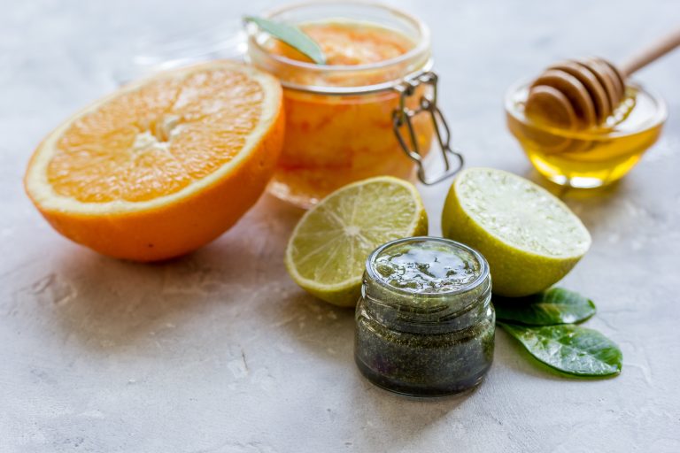 diy beauty organic citrus scrub homemade on gray background